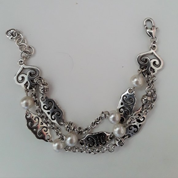 BRIGHTON Scroll  & Pearl Silver Bracelet GENEVA - Picture 2 of 6